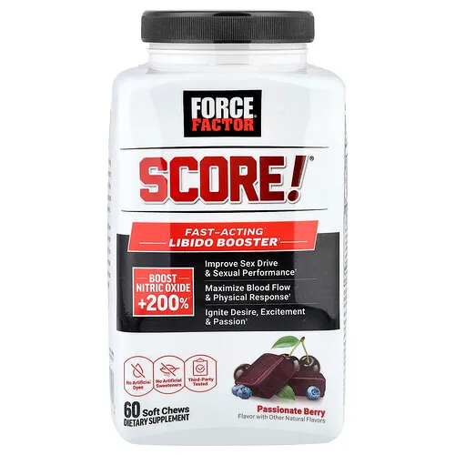 Force Factor, Score!®, Potenciador de la libido de acción rápida, Baya apasionada, 60 comprimidos masticables blandos