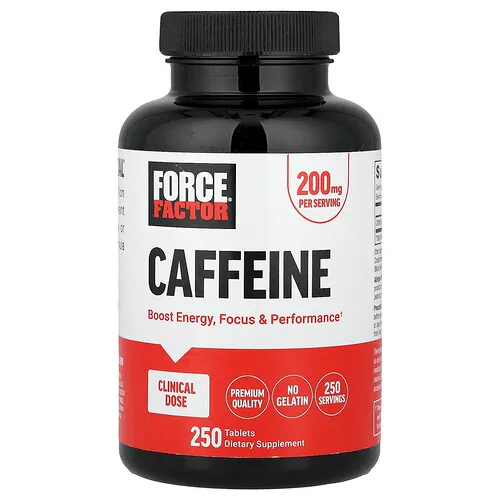 Force Factor, Cafeína, 200 mg, 250 comprimidos
