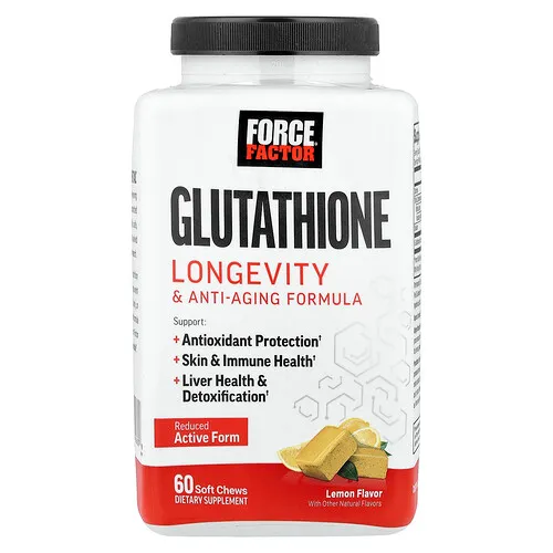 Force Factor, Glutatión, Fórmula antiedad y longevidad, Limón, 60 bocadillos masticables blandos (250 mg por bocadillo)