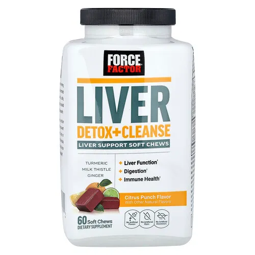 Force Factor, Desintoxicación y limpieza del hígado, Ponche de cítricos, 60 comprimidos masticables blandos