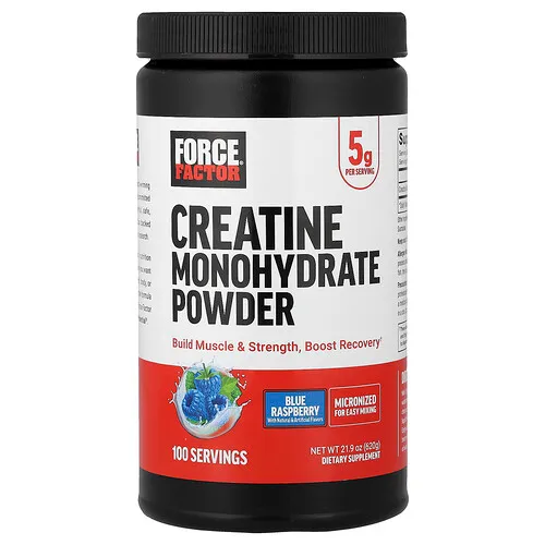 Force Factor, Monohidrato de creatina en polvo, Frambuesa azul, 620 g (21,9 oz)