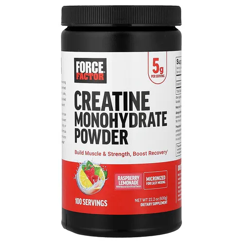 Force Factor, Monohidrato de creatina en polvo, Limonada de frambuesa, 630 g (22,2 oz)