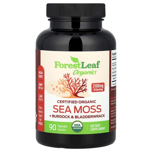 Forest Leaf, Musgo marino orgánico certificado con bardana y sargazo, 90 cápsulas vegetales