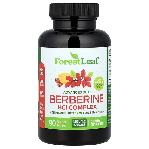 Forest Leaf, Complejo dual avanzado de clorhidrato de berberina más canela, melón amargo y Gymnema, 90 cápsulas vegetales