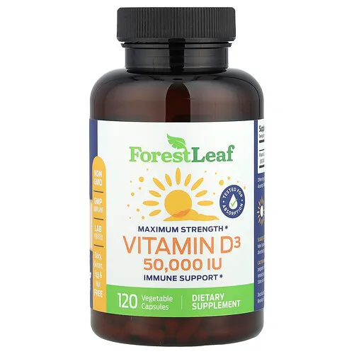 Forest Leaf, Vitamina D3 de máxima concentración, 1250 mcg (50.000 UI), 120 cápsulas vegetales