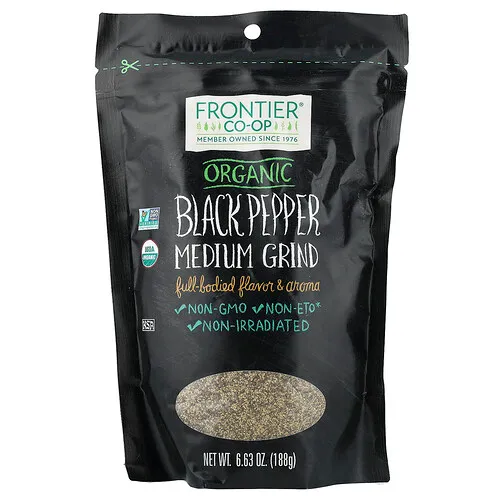 Frontier Co-op, Pimienta negra orgánica, Molienda media, 188 g (6,63 oz)