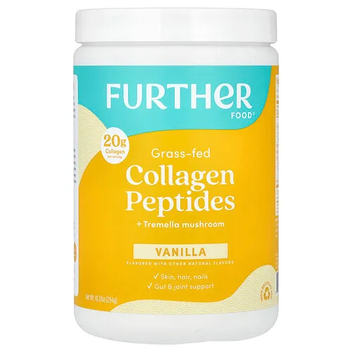 Further Food, Péptidos de colágeno proveniente de animales alimentados con pasturas y hongo Tremella, Vainilla, 294 g (10,37 oz)