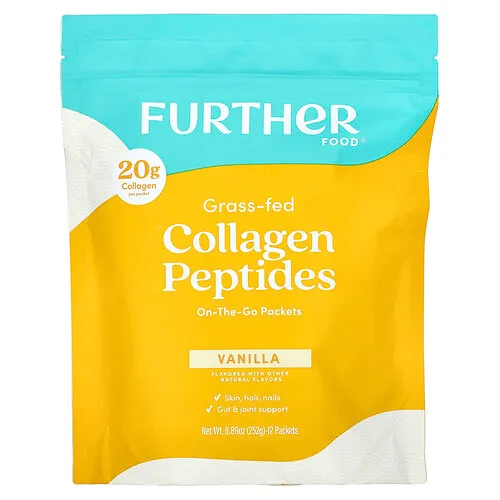 Further Food, Péptidos de colágeno proveniente de animales alimentados con pasturas, Vainilla, 12 sobres, 21 g (0,74 oz) cada uno