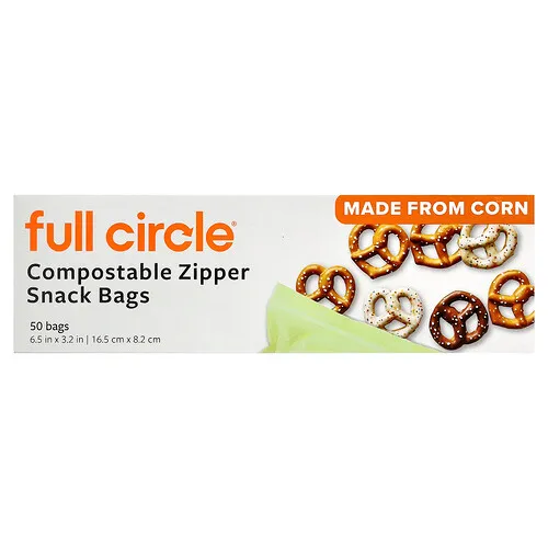 Full Circle, Bolsas compostables para bocadillos con cierre, 50 bolsas