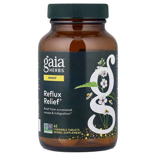 Gaia Herbs, Alivio del reflujo, 45 comprimidos masticables
