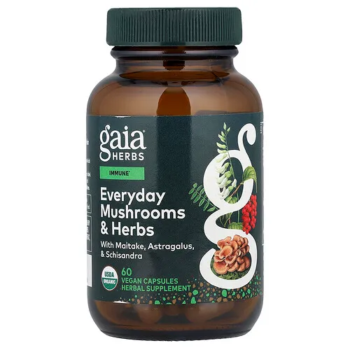 Gaia Herbs, Hongos y hierbas para todos los días, 60 cápsulas veganas