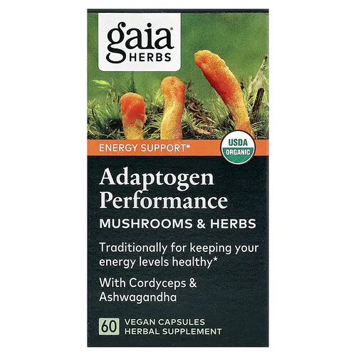 Gaia Herbs, Rendimiento adaptógeno, Hongos y hierbas`` 60 cápsulas veganas