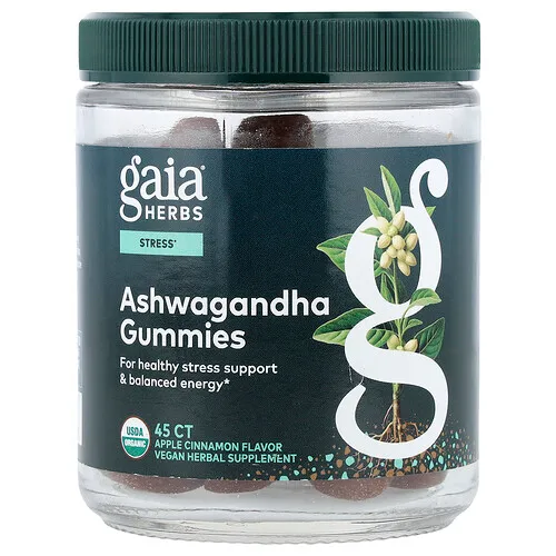 Gaia Herbs, Gomitas de ashwagandha, Manzana y canela, 45 gomitas