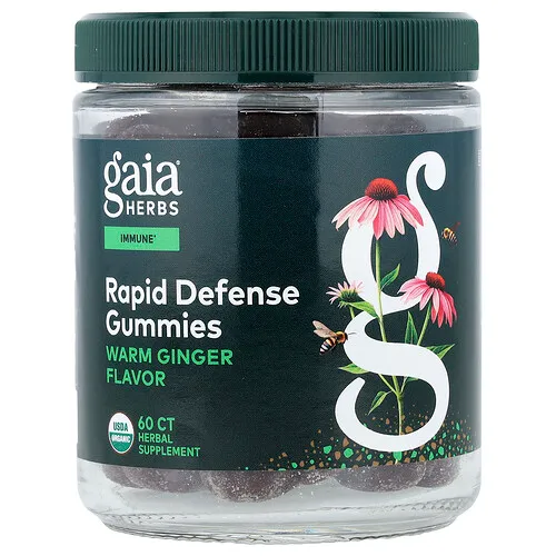 Gaia Herbs, Gomitas de defensa rápida, Jengibre cálido, 60 gomitas