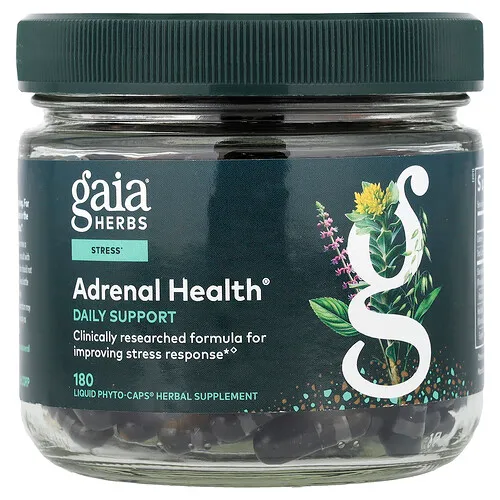 Gaia Herbs, Adrenal Health®, Suplemento para favorecer el alivio del estrés, 180 cápsulas Liquid Phyto-Caps veganas