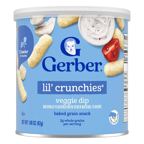 Gerber, Snacks para bebés de Lil' Crunchies®, Bocadillo de cereales horneados, 8 meses en adelante, Dip vegetal, 42 g (1,48 oz)