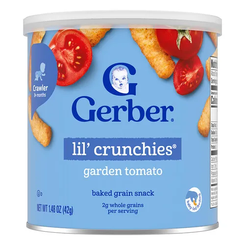 Gerber, Bocadillos para bebés de Lil' Crunchies®, Bocadillos de cereales horneados, 8 meses en adelante, Tomate de la huerta, 42 g (1,48 oz)