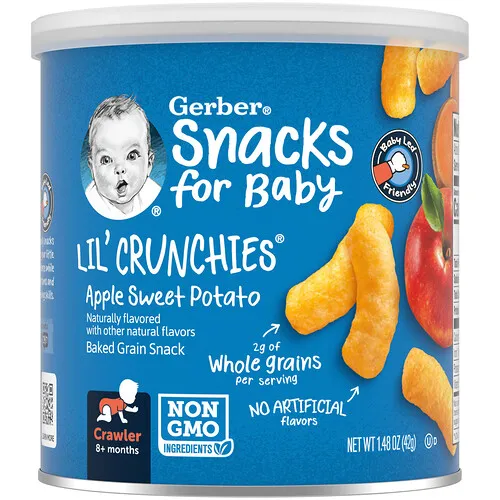 Gerber, Bocadillos para bebés, Pequeños crujientes, Bocadillo de cereales horneados, Más de 8 meses, Manzana y batata, 42 g (1,48 oz)