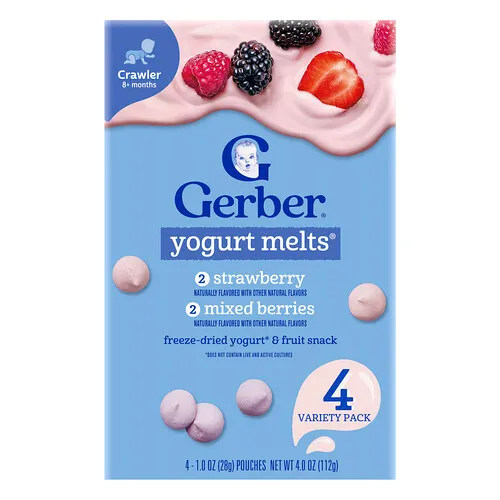 Gerber, Yogurt Melts®, Bebés de 8 meses en adelante, Paquete surtido, 4 paquetes, 28 g (1 oz) cada uno