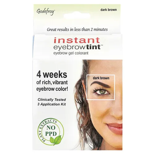 Godefroy, Tinte para cejas instantáneo, Marrón oscuro, Kit de 3 aplicaciones