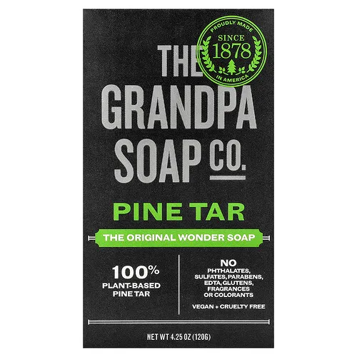 The Grandpa Soap Co., Barra de jabón para el rostro y el cuerpo, Alquitrán de pino, 120 g (4,25 oz)