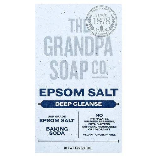 The Grandpa Soap Co., Barra de jabón para el rostro y el cuerpo, Sal de Epsom, 120 g (4,25 oz)