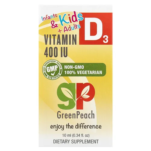 GreenPeach, Bebés, niños y adultos, Vitamina D3, 400 UI, 10 ml (0,34 oz. líq.)