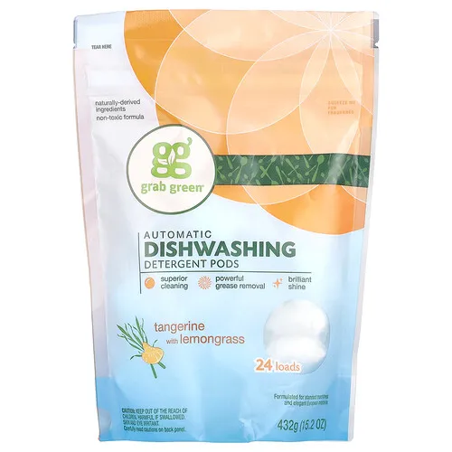 Grab Green, Cápsulas de detergente para lavavajillas automáticos, Mandarina con limoncillo`` 24 cargas, 432 g (15,2 oz)