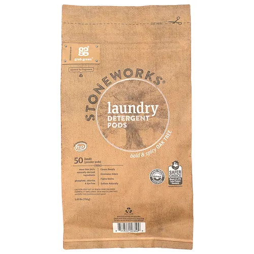 Grab Green, Stoneworks, cápsulas de detergente para ropa, roble, 50 cargas, 1.65 lbs (750 g)