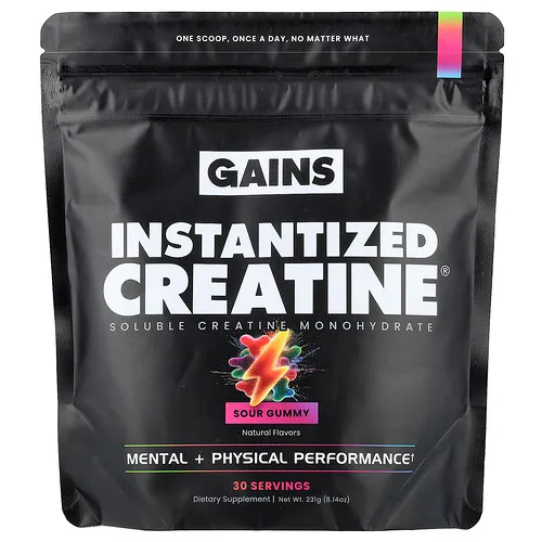 GAINS, Instantized Creatine®, Monohidrato de creatina soluble, Gomitas ácidas, 231 g (8,14 oz)