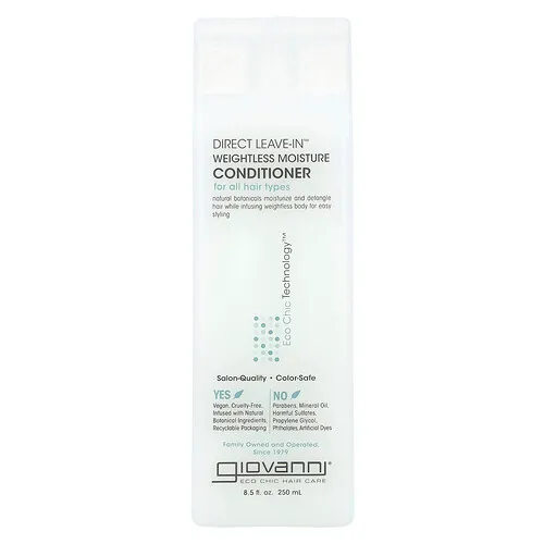 Giovanni, Acondicionador humectante ligero sin enjuague Direct Leave-In, Para todo tipo de cabello, 250 ml (8,5 oz. líq.)