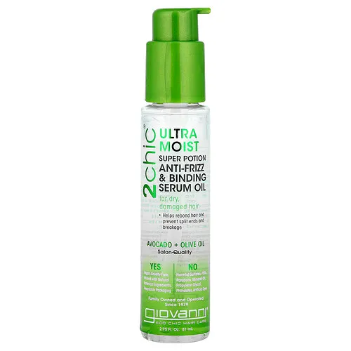 Giovanni, 2chic®, Superpoción ultrahumectante, Aceite sérum reparador antifrizz, Para cabello seco y dañado, Aceite de aguacate y oliva, 81 ml (2,75 oz. líq.)