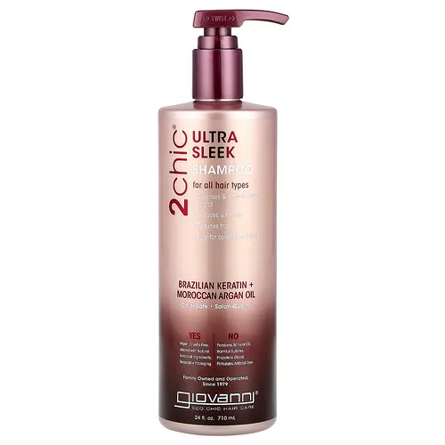Giovanni, 2chic®, Champú ultraelegante, Para todo tipo de cabello, Queratina brasileña y aceite de argán marroquí, 710 ml (24 oz. líq.)