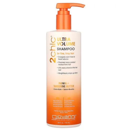 Giovanni, 2chic®, Champú para dar volumen ultra, Para cabello fino y frágil, Papaya y manteca de mandarina, 710 ml (24 oz. líq.)