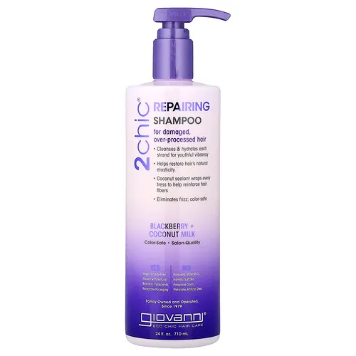Giovanni, 2chic®, Champú reparador, Para cabello dañado por demasiados procesos químicos, Zarzamora y leche de coco, 710 ml (24 oz. líq.)