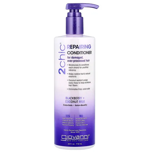 Giovanni, 2chic, Acondicionador reparador, Para cabello dañado o demasiado procesado, Zarzamora y leche de coco, 710 ml (24 oz. Líq.)