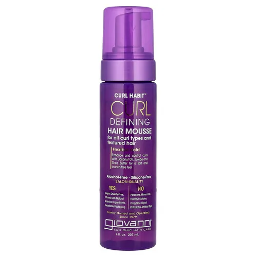 Giovanni, Curl Habit™, Mousse para definir el cabello, Para todo tipo de rizos y cabello texturizado, 207 ml (7 oz. líq.)