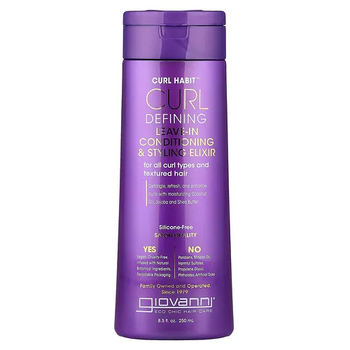 Giovanni, Curl Habit™, Elixir acondicionador y de peinado sin enjuague para definir los rizos, Para todo tipo de rizos y cabello con textura, 250 ml (8,5 oz. líq.)