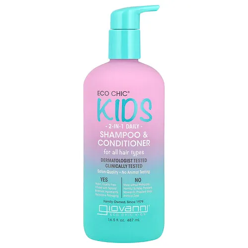 Giovanni, Eco Chic® Kids, Champú y acondicionador de uso diario 2 en 1 para niños, Para todo tipo de cabello, 487 ml (16,5 oz. líq.)