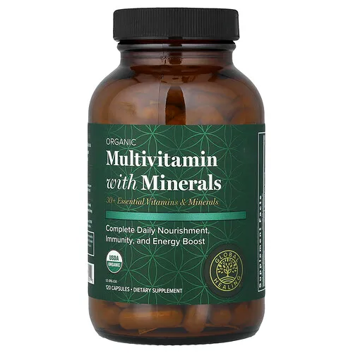 Global Healing, Suplemento multivitamínico orgánico con minerales, 120 cápsulas