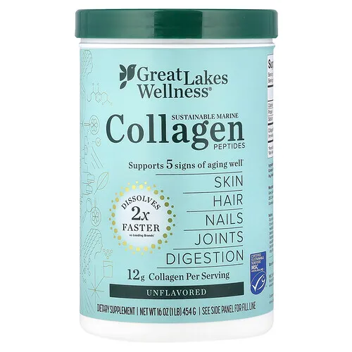 Great Lakes Wellness, Péptidos de colágeno marino sustentable, Sin sabor, 454 g (16 oz)