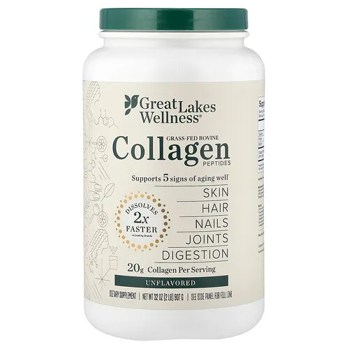 Great Lakes Wellness, Péptidos de colágeno bovino proveniente de animales alimentados con pasturas, Sin sabor, 907 g (32 oz)
