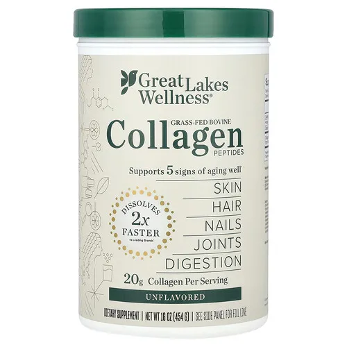 Great Lakes Wellness, Péptidos de colágeno bovino proveniente de animales alimentados con pasturas, Sin sabor, 454 g (16 oz)