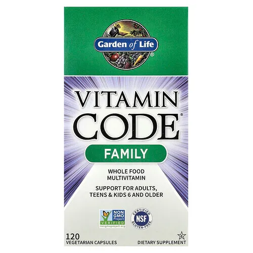 Garden of Life, Vitamin Code®, Suplemento multivitamínico a base de alimentos integrales para toda la familia, 120 cápsulas vegetales