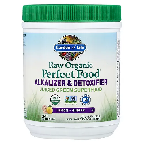 Garden of Life, Perfect Food®, RAW Organic, Suplemento alcalinizante y desintoxicante, Limón y jengibre, 282 g (9,94 oz)