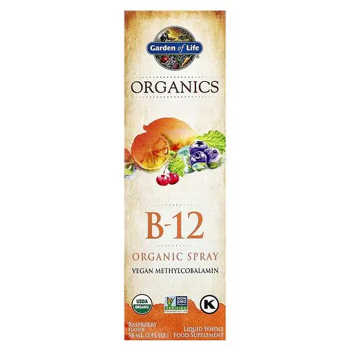Garden of Life, MyKind Organics, Spray orgánico con vitamina B12, Frambuesa, 58 ml (2 oz. líq.)