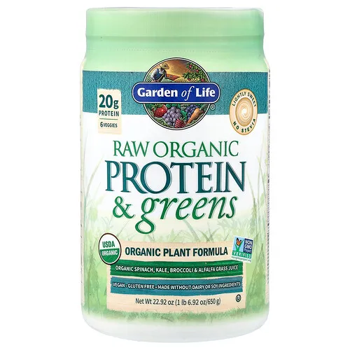 Garden of Life, Proteína y vegetales de hoja crudos y orgánicos, Ligeramente dulce, 650 g (1 lb 6,92 oz)