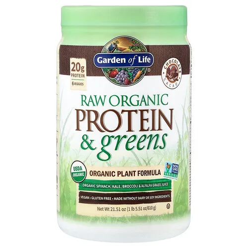 Garden of Life, Proteína y vegetales de hoja crudos y orgánicos, Chocolate y cacao, 610 g (1 lb 5,51 oz)