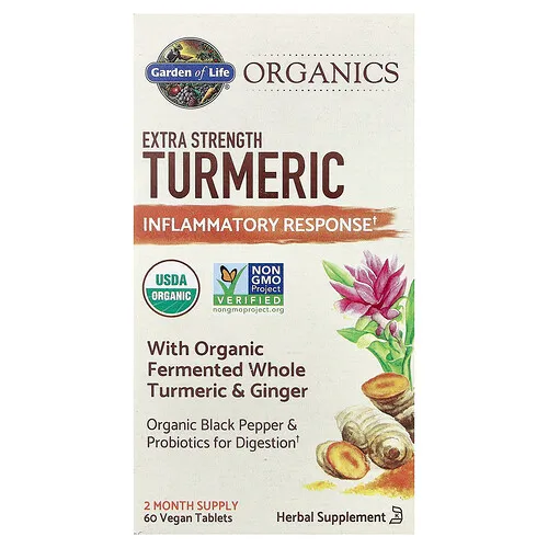 Garden of Life, Productos orgánicos, Cúrcuma, Respuesta inflamatoria, 60 comprimidos veganos