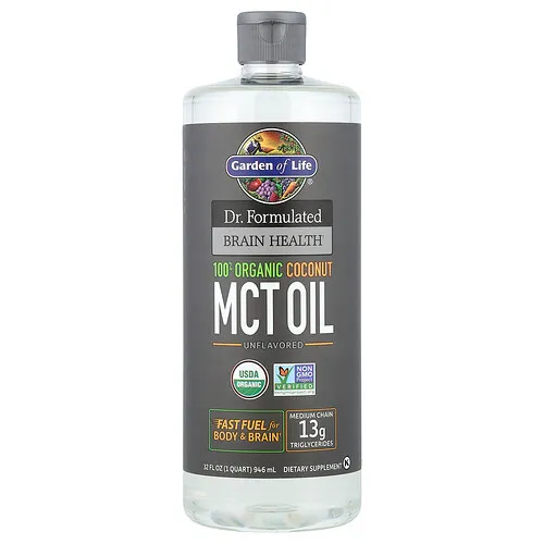 Garden of Life, Suplemento para favorecer la salud cerebral formulado por un médico, Aceite de MCT de coco 100 % orgánico, Sin sabor, 946 ml (32 oz. líq.)
